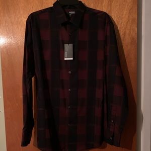 Murano Men’s red/black plaid Dress shirt NWT-large